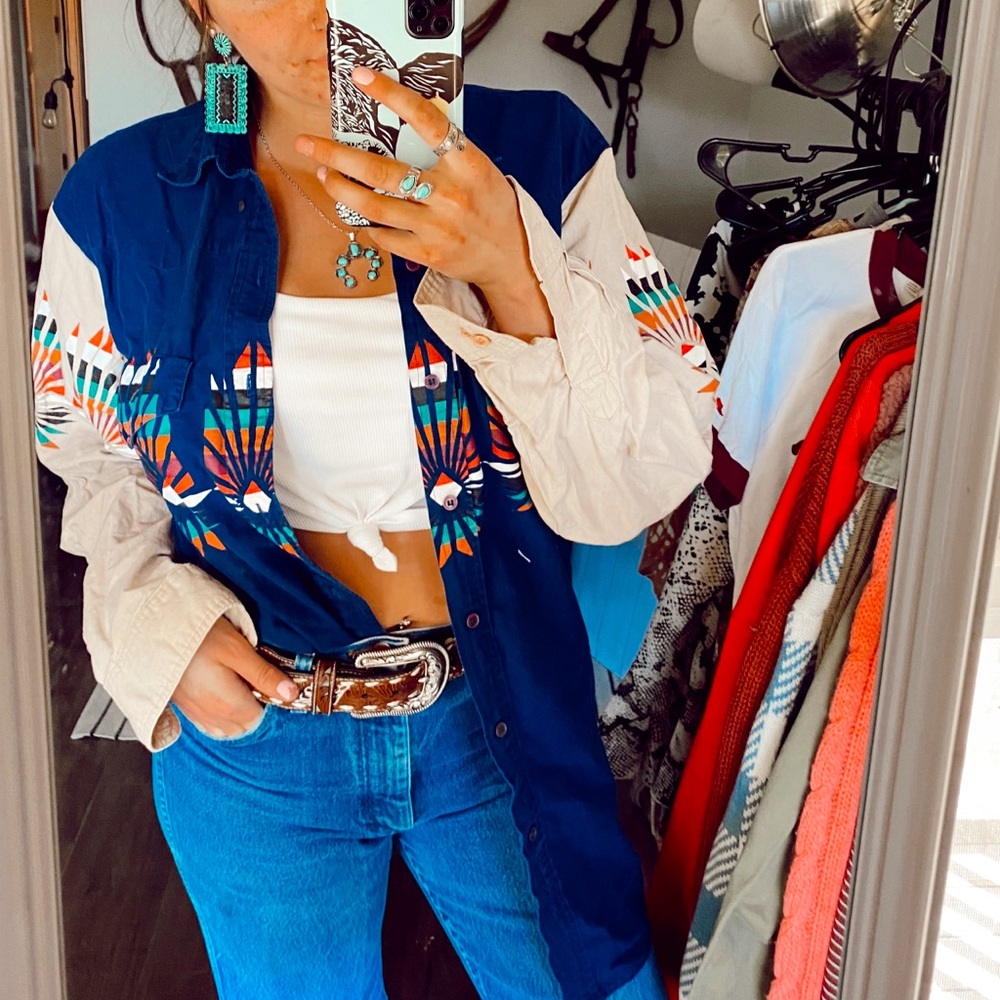Vintage Aztec western button up rodeo shirt